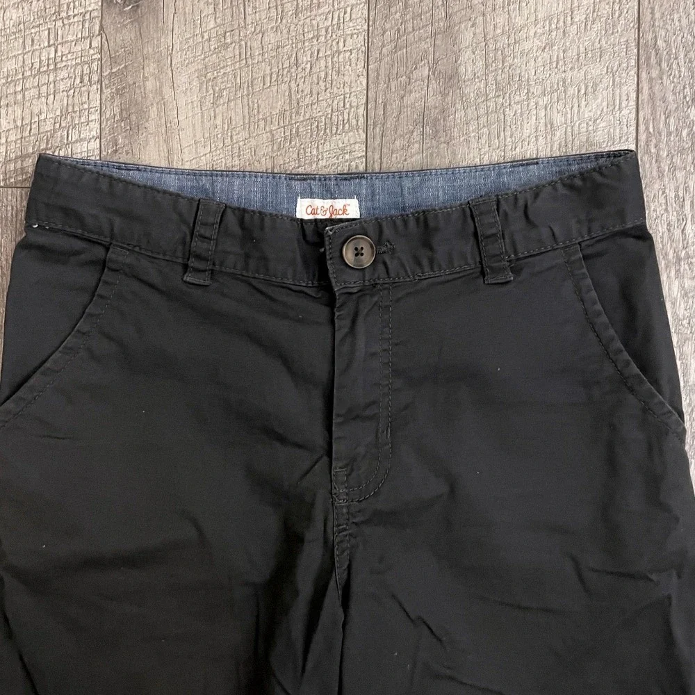 Cat & Jack Boys Black‎ Chino Shorts Size 12 Flat Front School Uniform Casual